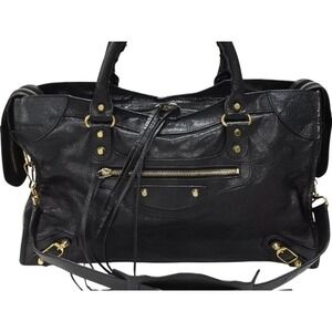 Balenciaga Black The Leather Shoulder Bag Handbag City